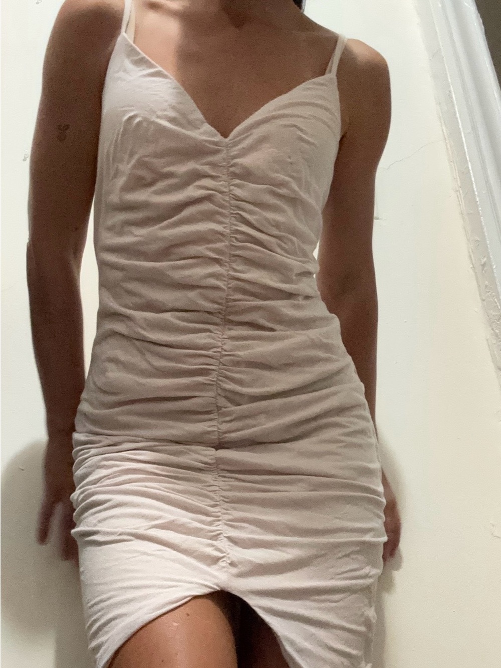 Lovers and friends Ruched Midi Slip Dress with Spaghetti Straps